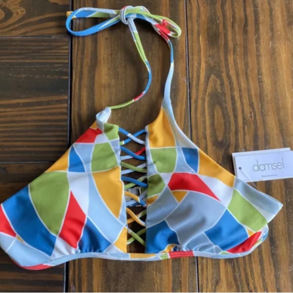 Damsel Swim Bosh Bow Schumacher Tie Back Bikini Swim Top Medium
